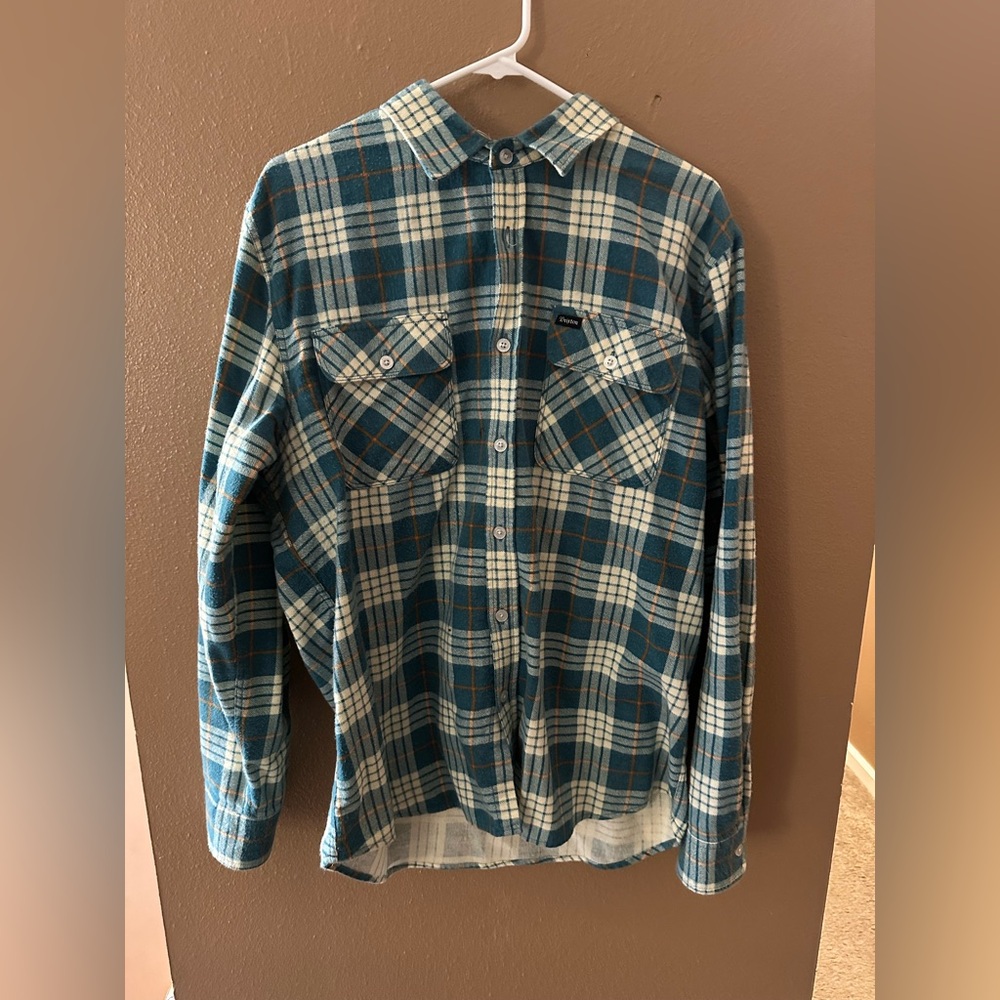 Brixton Bowery Lightweight Flannel - Teal / Orange - L EUC